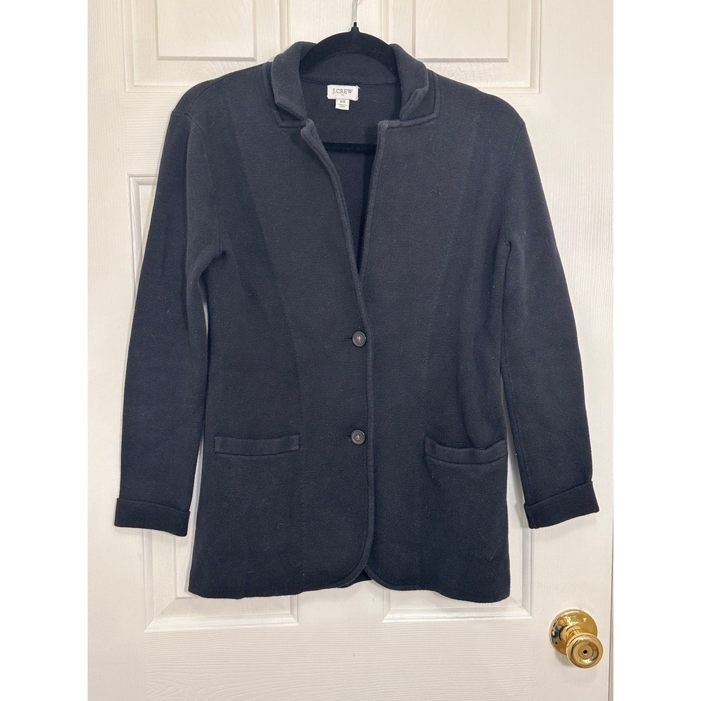 J.Crew Blazer Sweater Black Cotton Knit Cardigan Jacket XS